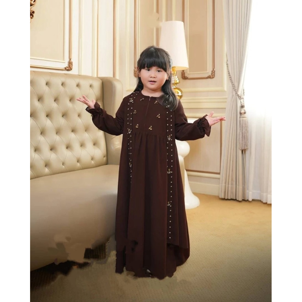 Gamis arabian abaya kids anak remaja perempuan muslim warna coklat mahogany 2025 terbaru untuk usia 
