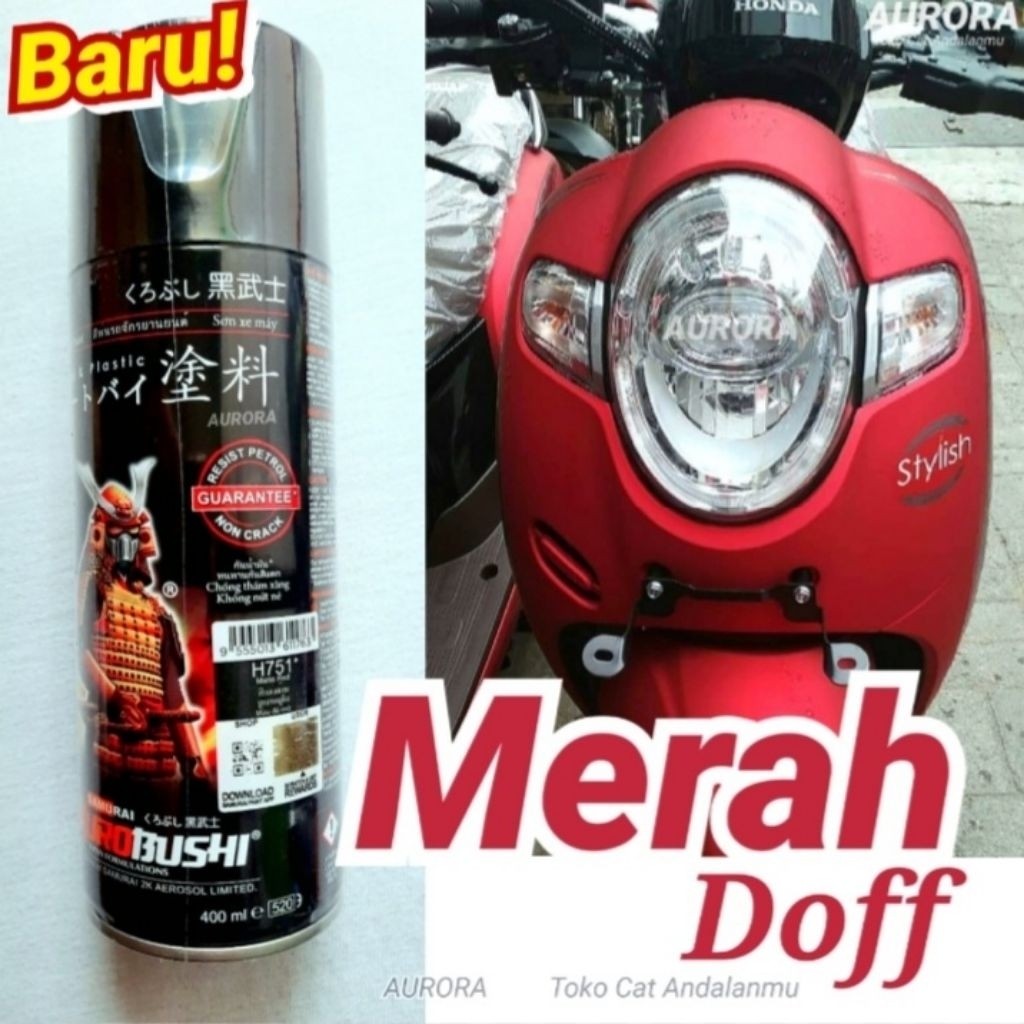 Cat Pilok Samurai Paint H751* Matte Red 400ml Merah Doff Dop Dull Matt Flat Honda Scoopy Scopi Pilox