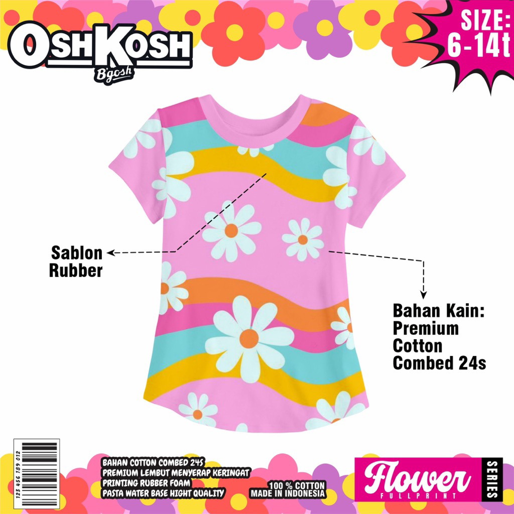 KAOS ANAK PEREMPUAN 6-12 TAHUN FULL PRINT, KAOS ANAK PEREMPUAN