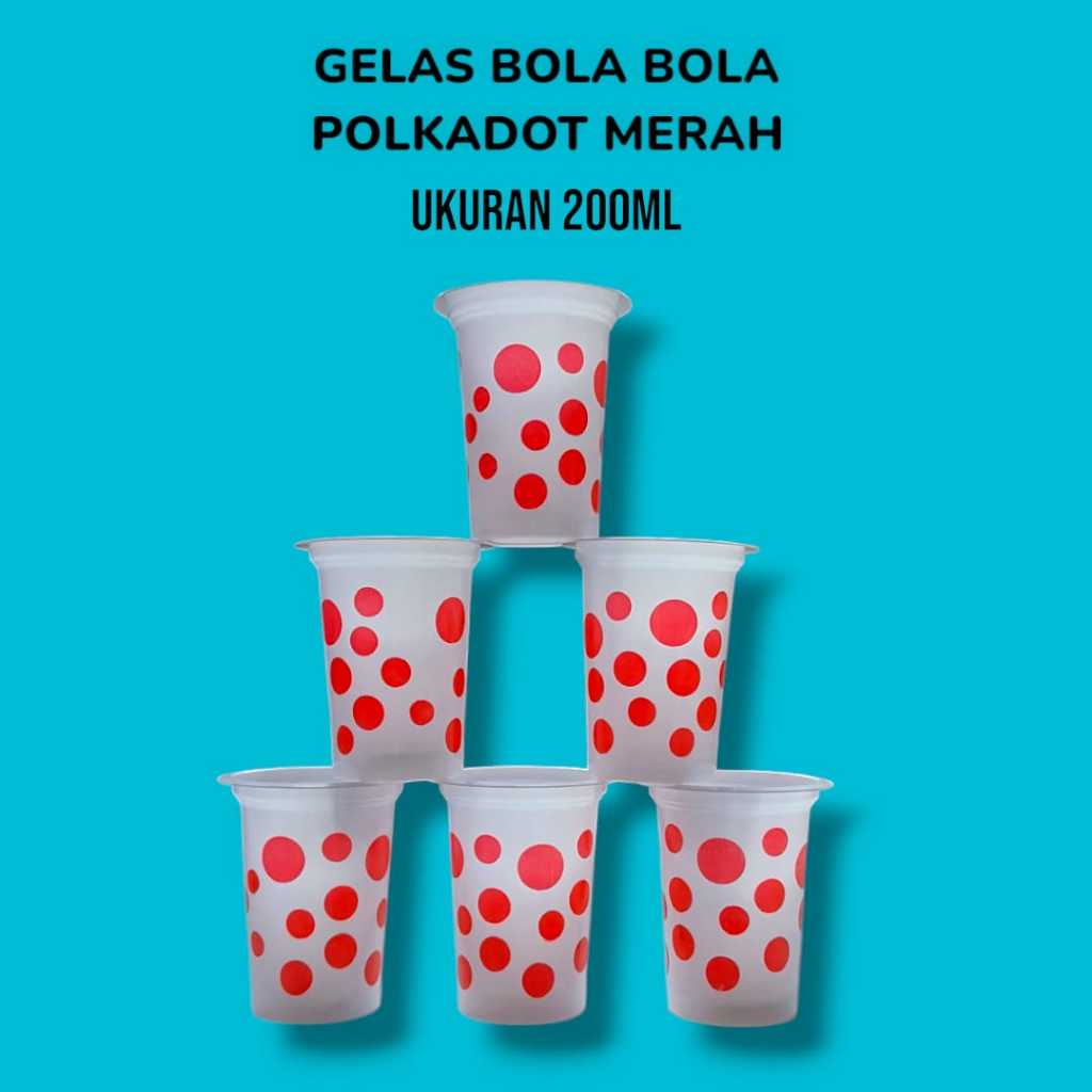 TERMURAH  (TIPTOP)] Gelas Plastik BOLA-BOLA / Gelas POLKADOT Merah / Gelas Cup Plastik / Gelas kopi 