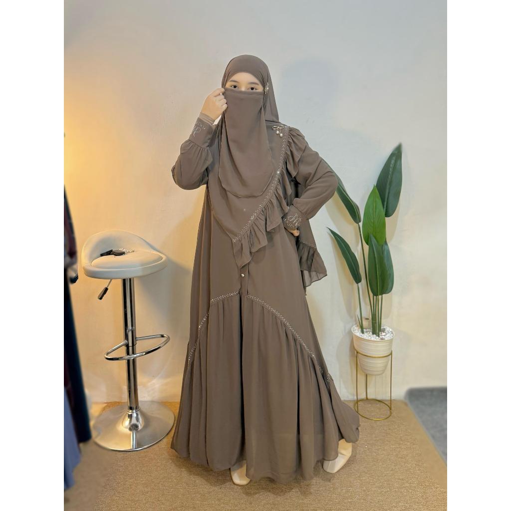 ABAYA DUBAI Set Hijab Syari Mutiara Plus Pashmina FREE cadar