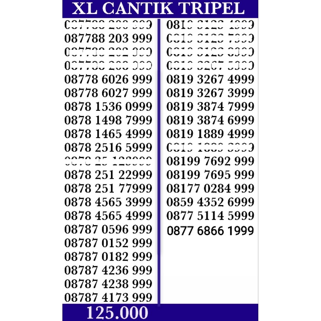 PERDANA NOMER CANTIK XL/AXIS TRIPEL