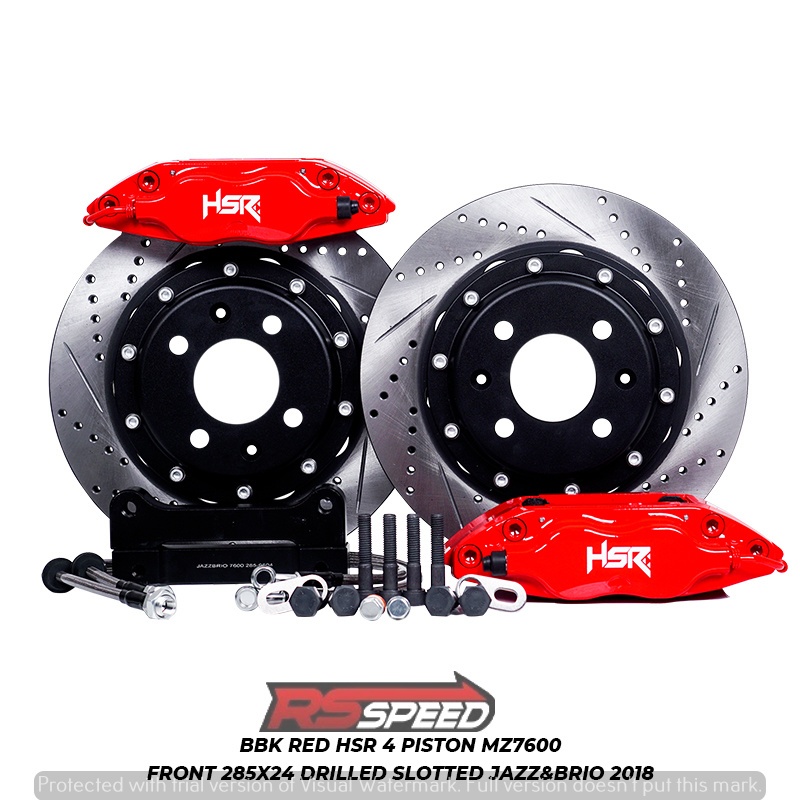 BBK HSR 4 Piston MZ7600 Front 285x24 Drilled Slot Jazz&Brio 2018 Bbk brio red merah jazz