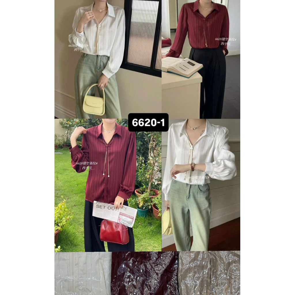 KEMEJA WANITA KOREA/ATASAN WANITA CASUAL/SALUR DENGAN AKSESORIS KALUNG Baju Dewasa Panjang Cewek blo