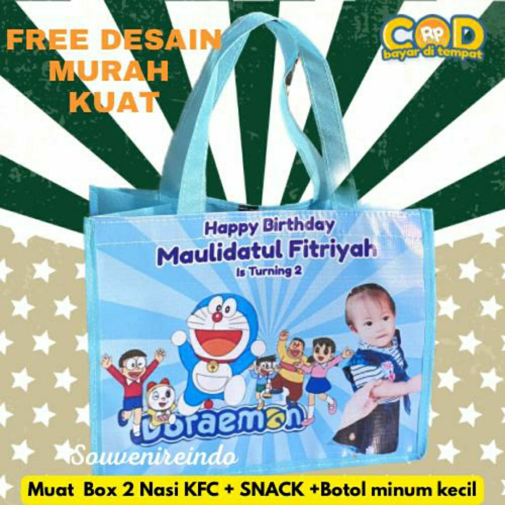 

Tas Custom Request nama bingkisan ultah tas snack spundbond goodiebag jumbo