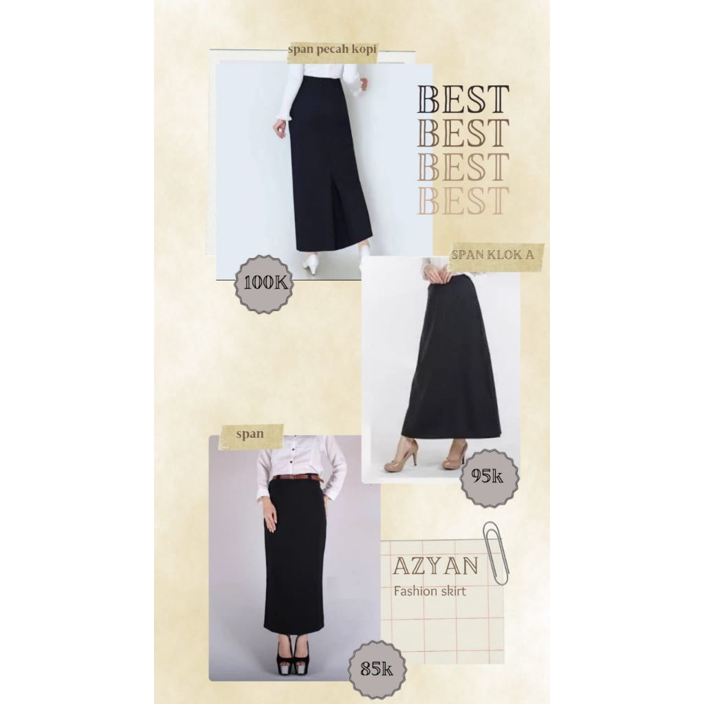 Rok Span Hitam Kerja/Sekolah kain Venus