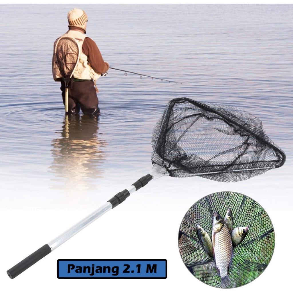 Serokan Jaring Ikan Lipat Teleskopik Portable Mancing Besar