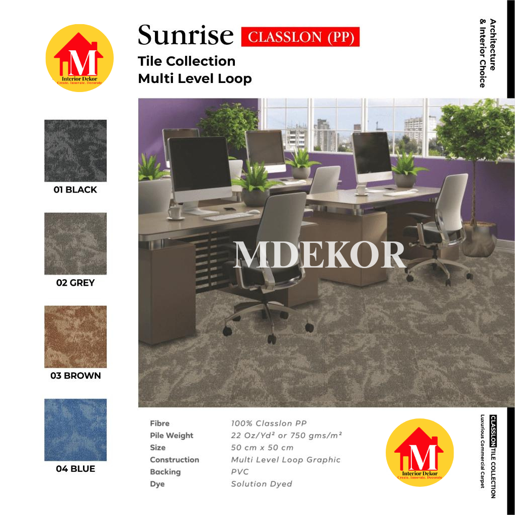 MDEKOR - Karpet Tile Sunrise | Karpet Kantor Isi 20 Pcs Per Box | Harga Adalah Per Box