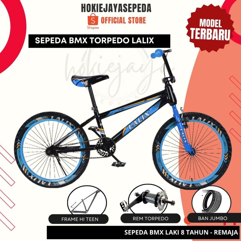 Sepeda BMX LALIX 20 inch ban 2.50 - REM TORPEDO GO BMX - Frame Steel - anak laki usia Remaja Asli Or