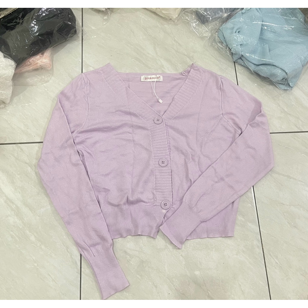 PRELOVED PINKDOSE CARDIGAN CROP KNIT WANITA LILAC