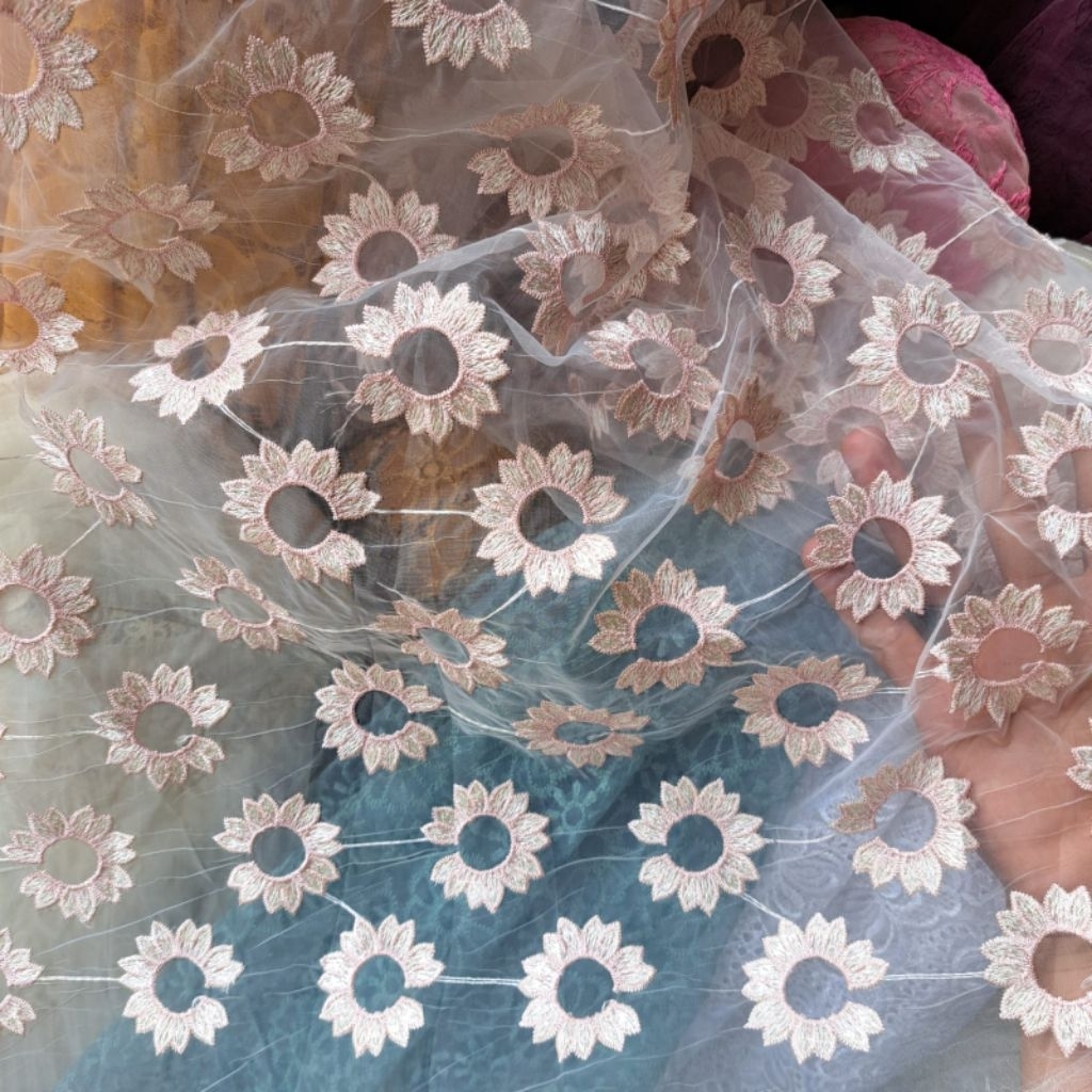 kain organza bordir - kain organza bordir premium - kain organza bordir motif bunga - kain organza b