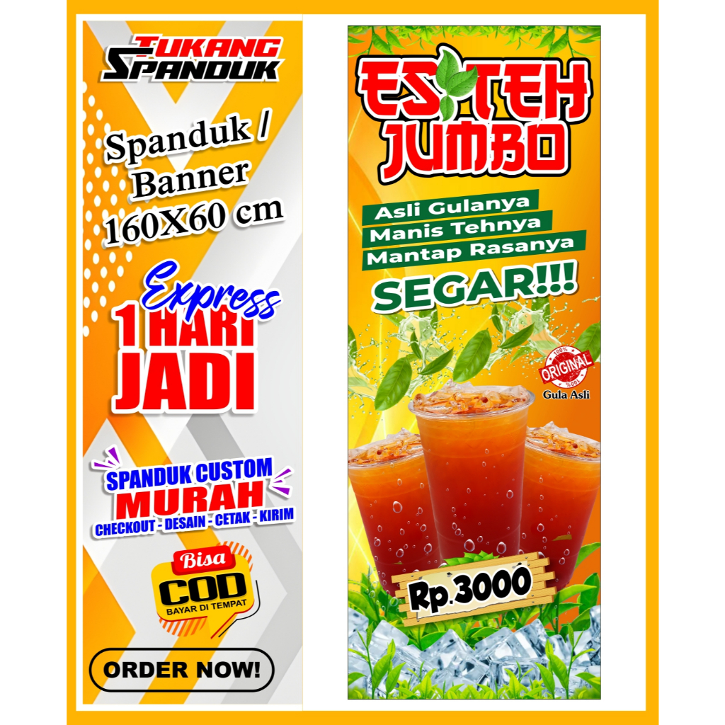 Banner ES TEH JUMBO , Spanduk  ES TEH JUMBO SEGAR  ukuran 100X50 cm, COD / Banner ES TEH JUMBO , Spa