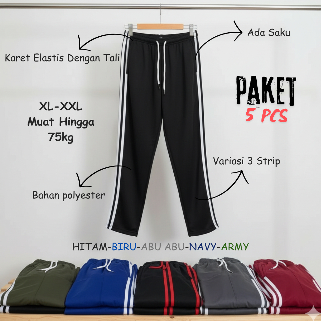 Celana Training Panjang Remaja / Training Panjang Cowok Strip 3 Olahraga Running Santai Harian