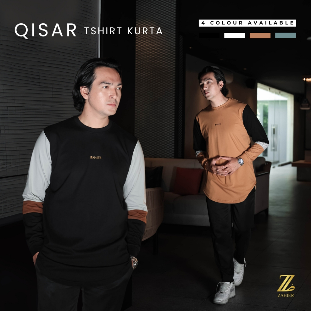 ZAHIER Kaos Kurta Pria Qisar Lengan Panjang 100% Cotton Combed 24s Premium | Tshirt Longline Dewasa