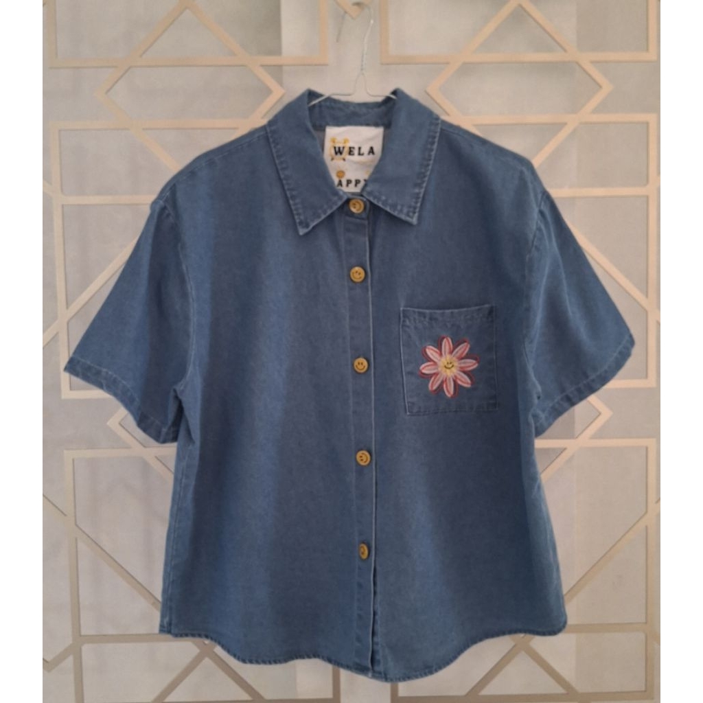 MANDY Denim Shirt (3 WARNA) || Kemeja Denim || Kemeja Denim Wanita || Kemeja Denim dengan Bordir || 