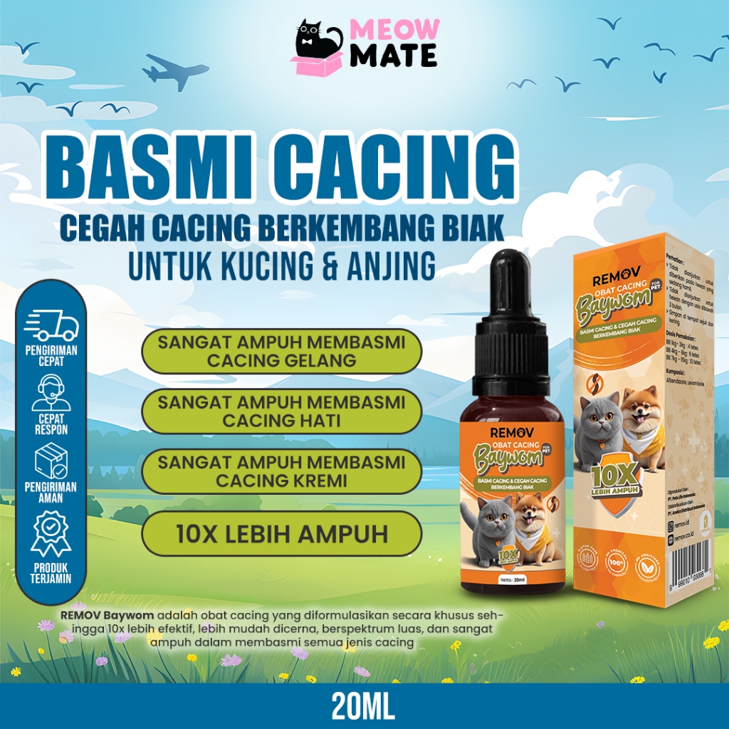 Obat Cacing Kucing & Anjing Remov Baywom 20ml | Basmi Cacing Gelang Hati Kremi