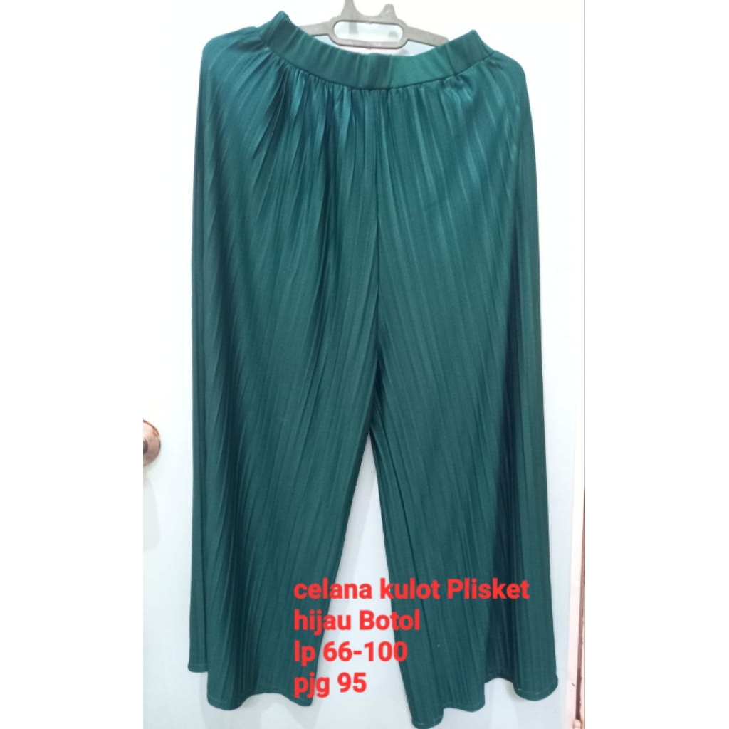 PL Celana kulot Plisket, loose pants, Hijau botol