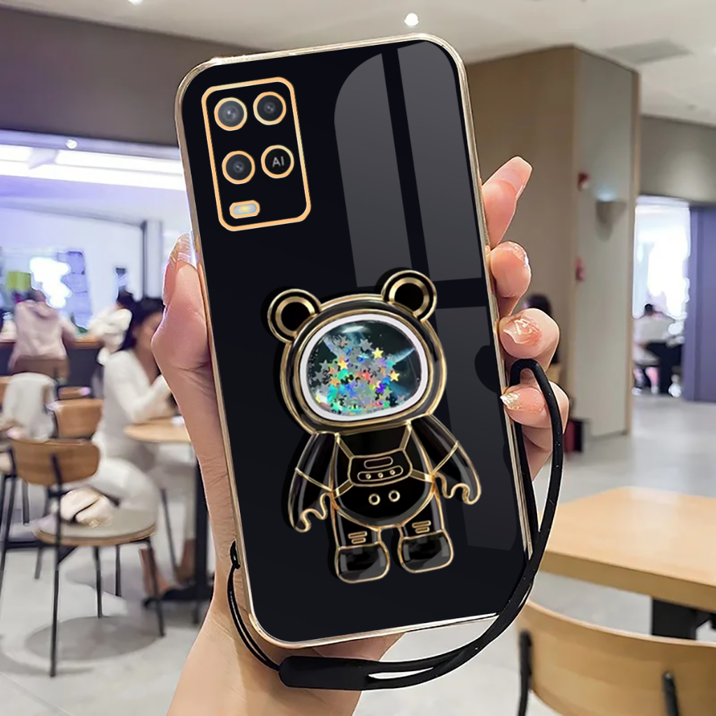 Case Oppo A54 4G Terbaru Softcase Stand Holder Astronot Luxury Plating