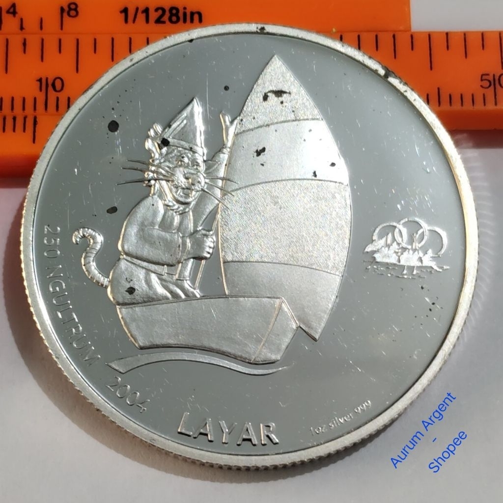AA.211-- 1 PC KOIN PERAK ASLI 250 NGULTRUMS BHUTAN - SAILING / LAYAR TH 2004. -- SILVER COIN --
