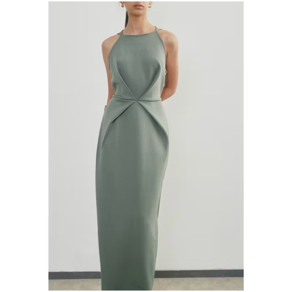 Pafon Amelie Dress Sage - Dress party sleeveless bodycon bodyfit slimfit scuba - Wrap in pafon - Dre