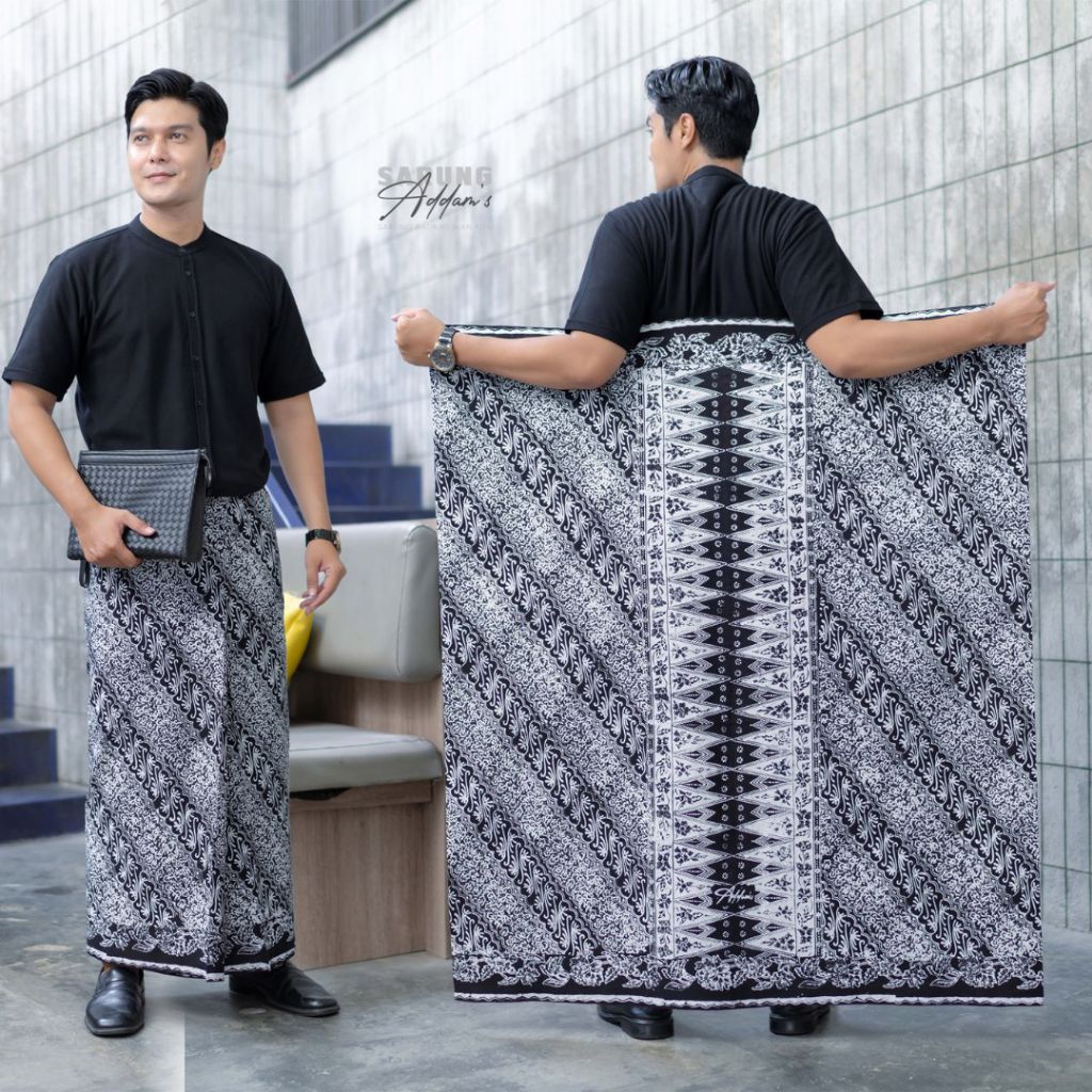 Sarung Batik Pekalongan Pria Dewasa Original Addams Warna Hitam Putih | Sarung Batik Mahda | Sarung 