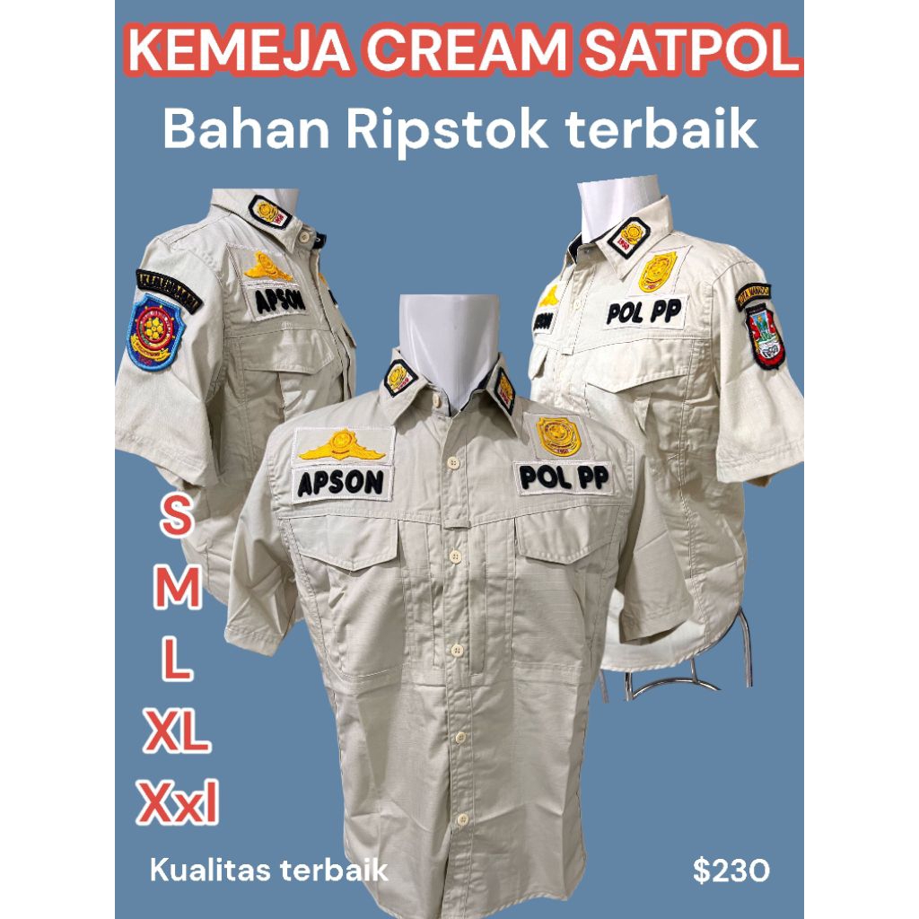 KEMEJA CREAM  RIPSTOP SATPOL PP POL PP+BORDIR TIMBUL SATGAS POLPP