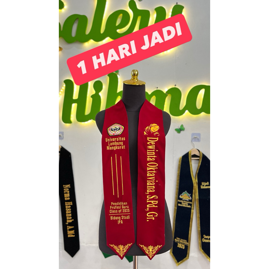 Selempang wisuda leher siluet wajah bordir PREMIUM