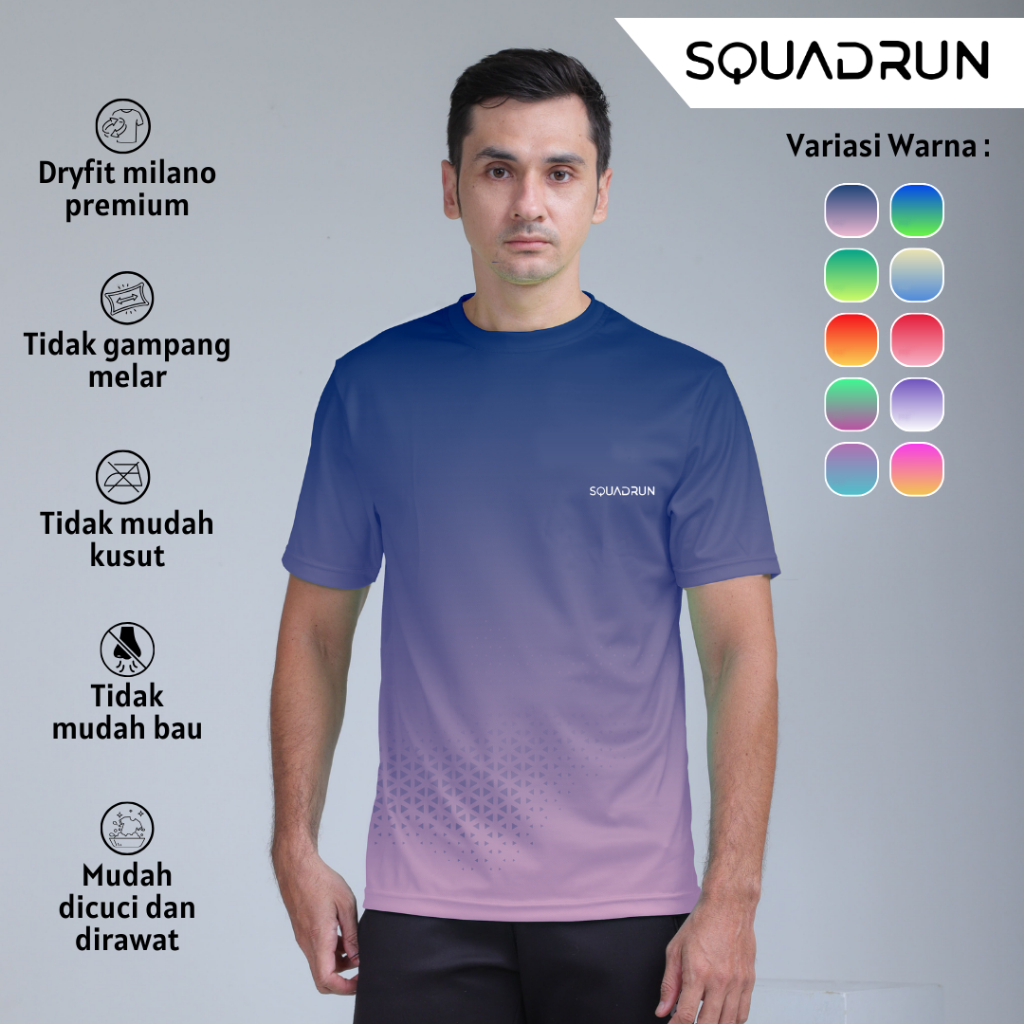 Squadrun - Baju Running Kaos Olahraga Lari Pria Atasan Dry Fit Gradient Motion Pendek Full Printing
