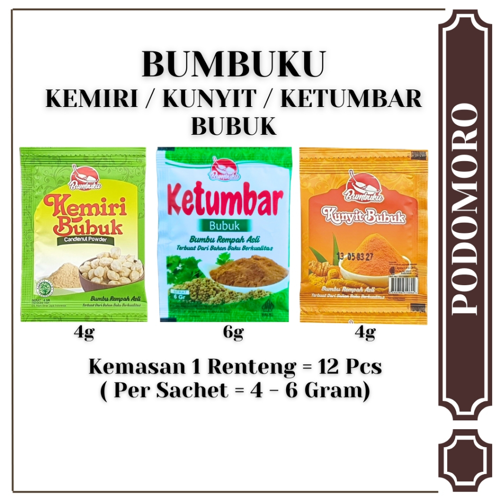 Bumbuku Kemiri / Kunyit / Ketumbar Bubuk - Candlenut Powder - Turmeric - Coriander - 1 Renteng isi 1