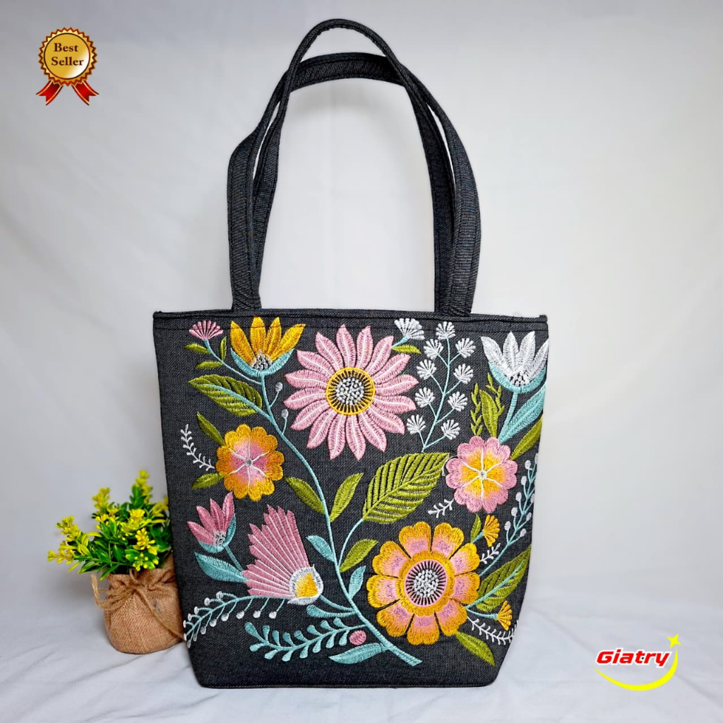Denim Tote Bag / Tas Jeans Bordir Wanita/Tas wanita bordir Levis/Tas bahu Gaul Original Jeans