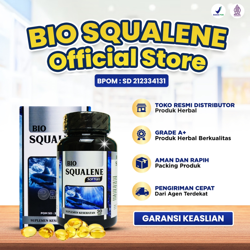 Bio Squalene Softgel Minyak Hati Ikan Hiu Omega 3 6 9 Fish Oil Asli 100% Original Bpom Halal Mui
