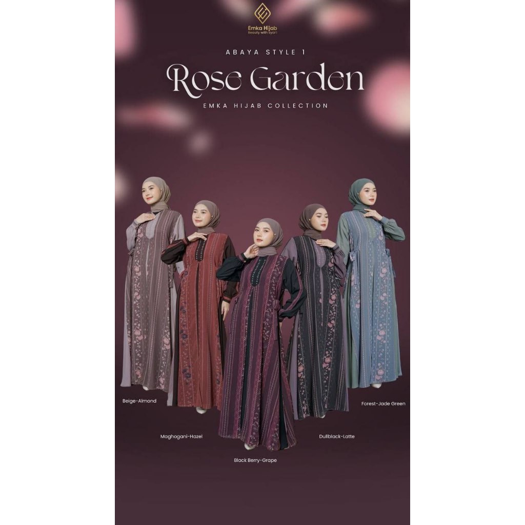 ROSE GARDEN ABAYA by Emka hijab ori gamis motif premium bahan paulista kombinasi cerruty babydoll mo