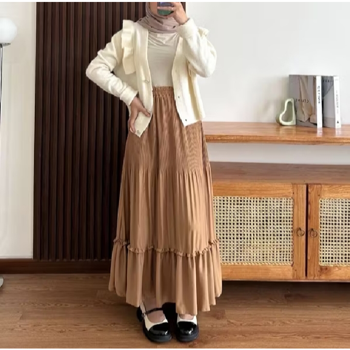 ROK SUSUN KOREAN STYLE ROK SKIRT PANJANG ROK TERBARU SIMPLE ELEGAN BAWAHAN REMAJA KEREN AESTHETIC BA