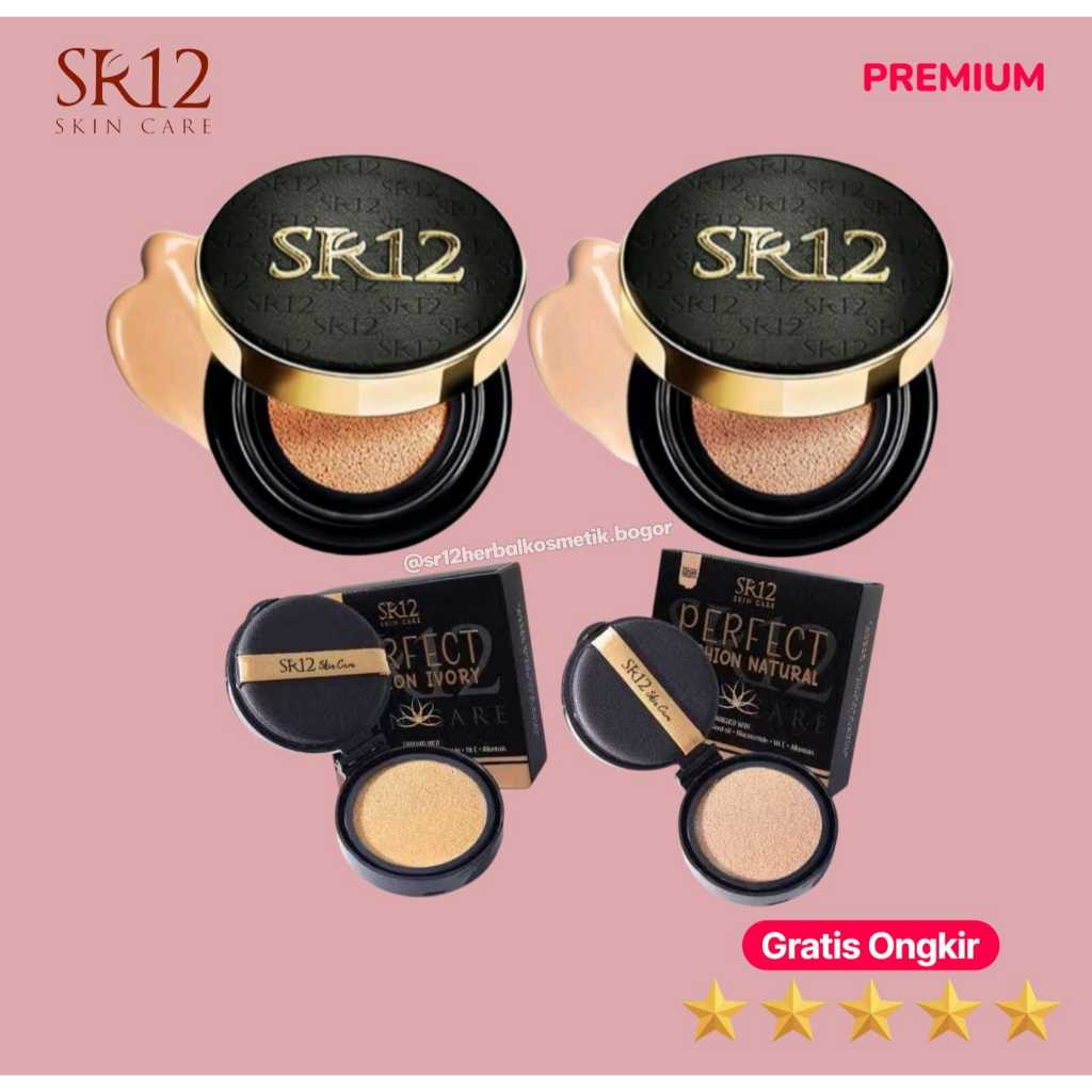 Bedak SR12 Perfect Cushion Refil Natural | Ivory 15g Bedak Glowing Tahan Lama
