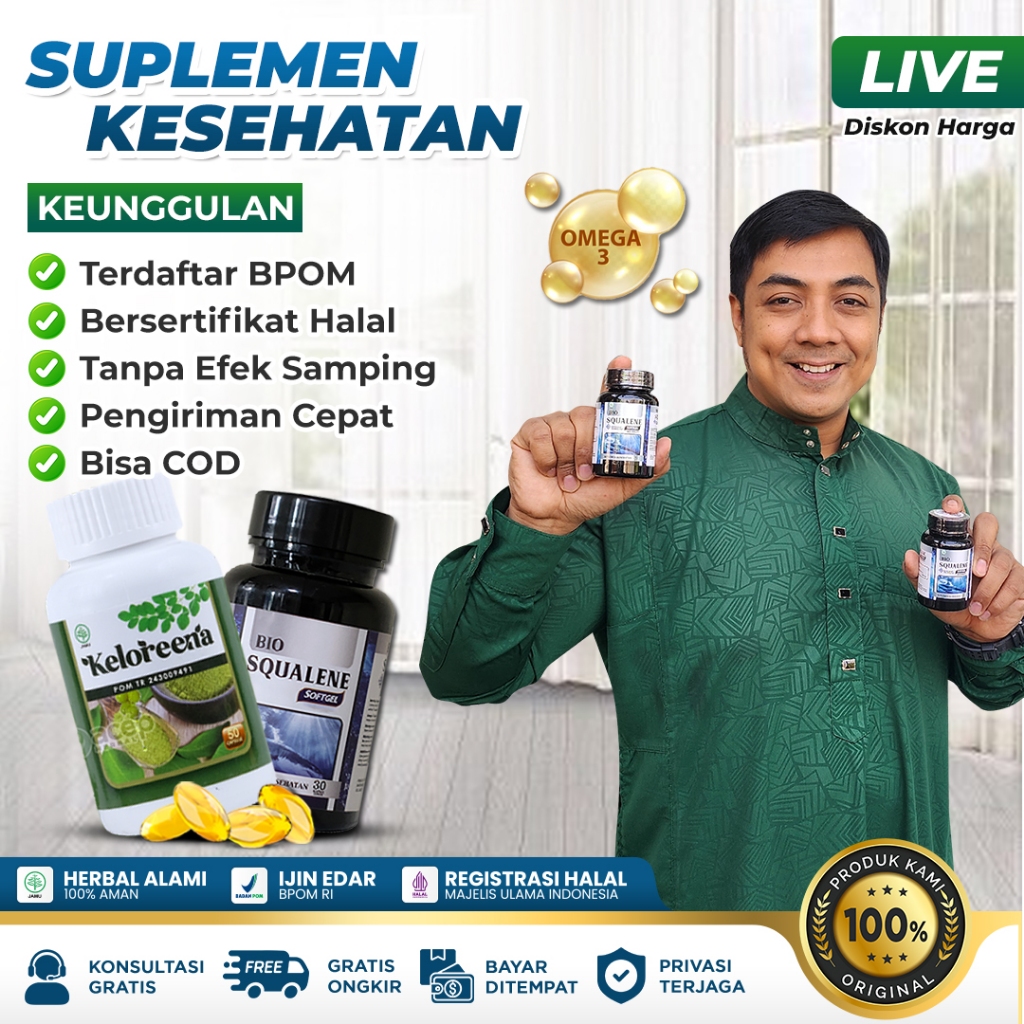 Bio Squalene Original Omega 3 Fish Oil Minyak Ikan Omega 3 Keloreena Ektrak Minyak Hati Ikan Hiu
