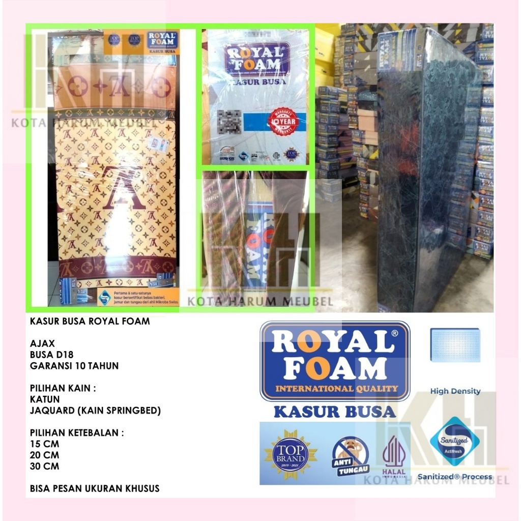 kasur busa royal foam ajax d 16 d16 d 18 d18 tebal 14 cm 15 cm 20 cm 30 cm 200x90 90x200 200x90x15 c
