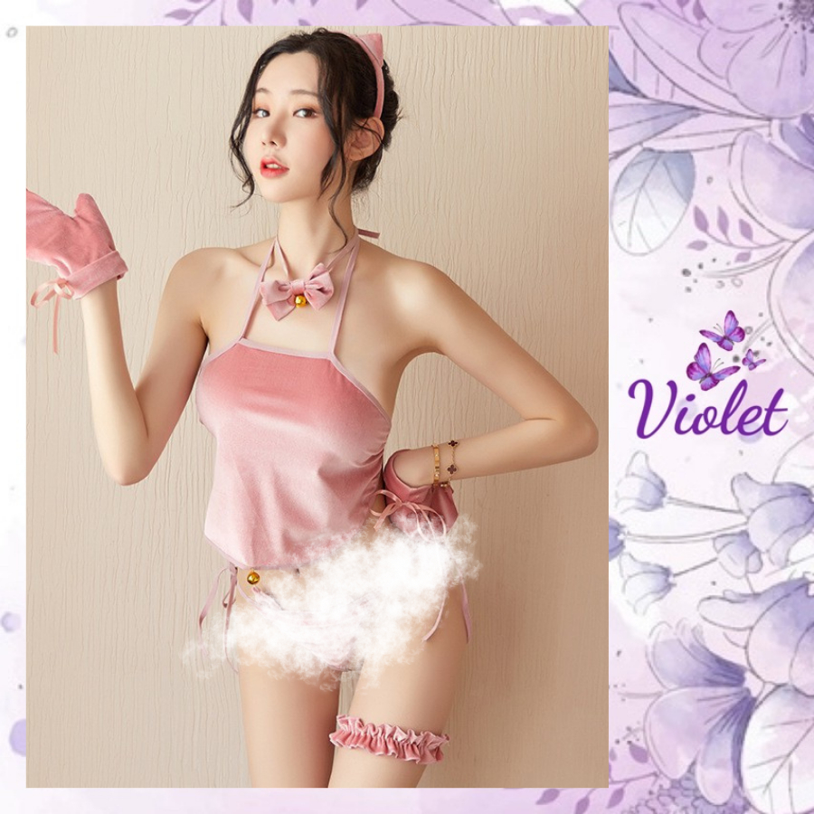 Violet Lingerie Cosplay Wanita Kostum Kucing Bulu Bulu Halus Seksi Cantik Beludru Erotis 1247