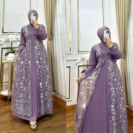 Gamis Brukat Misella Dress Fashion Wanita Muslimah Elegan - Gamis Muslim Pakaian Wanita Dress Pesta 