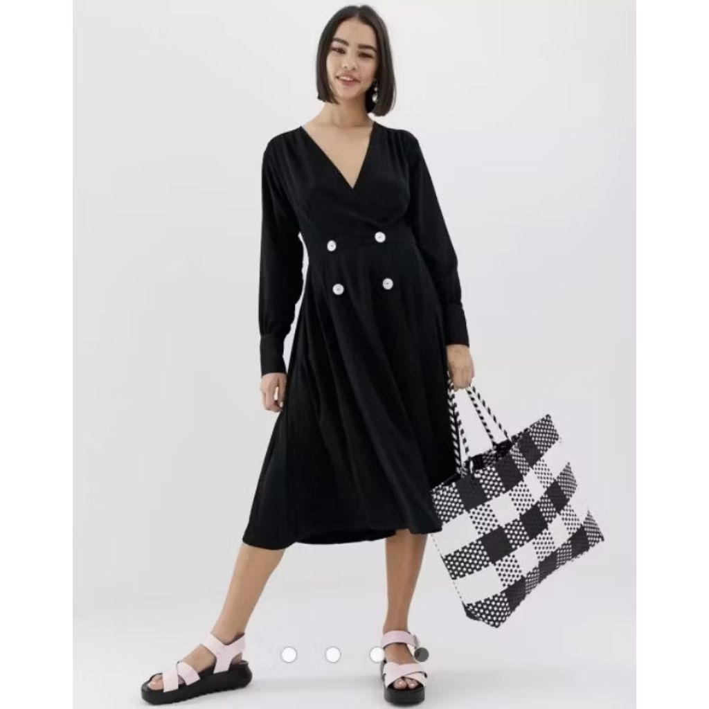 Monki VNeck Button Midi Dress