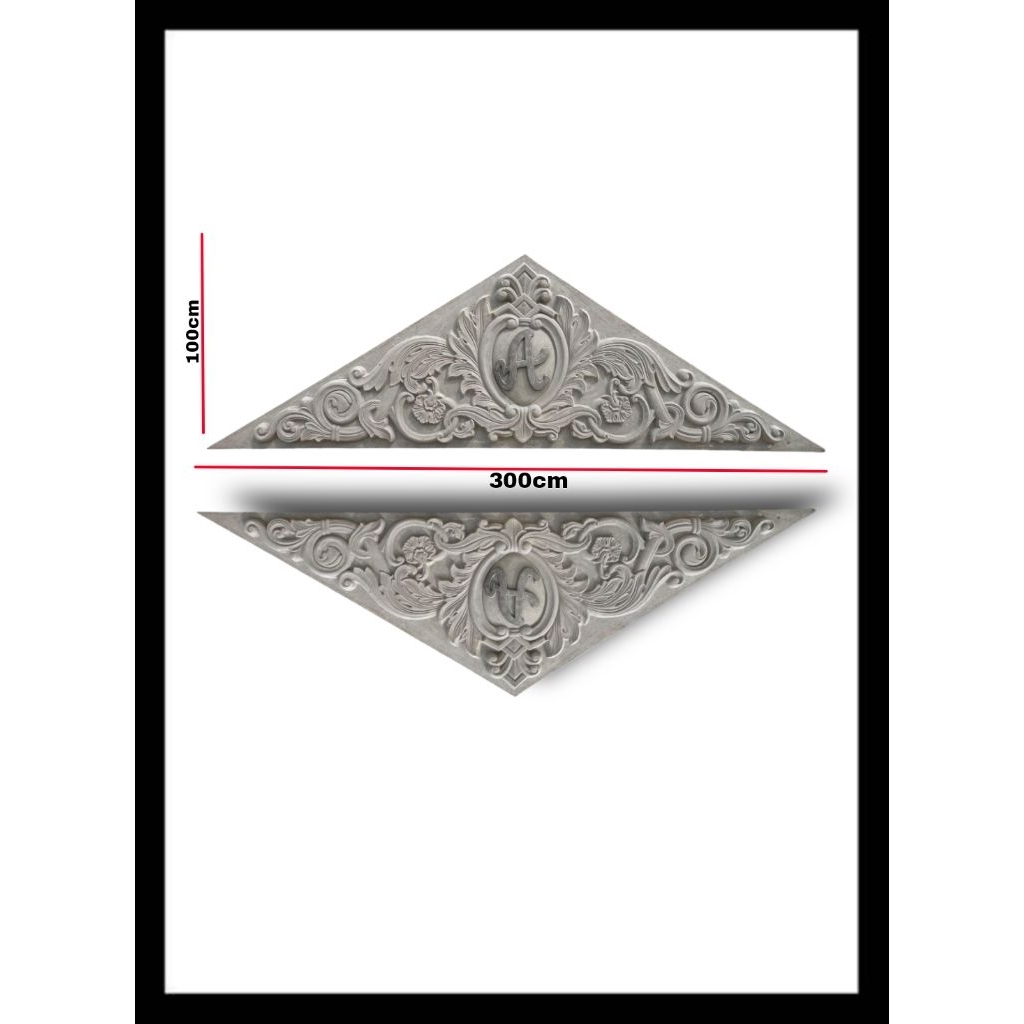 Ornamen segitiga sopi-sopi GRC cetak full beton ukuran jumbo 300×100 cm