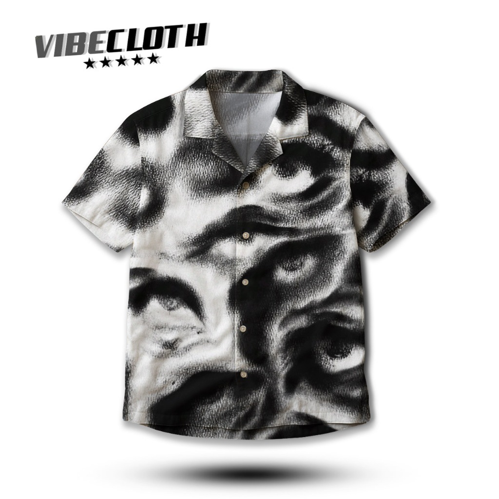 VIBECLOTH Kemeja Pria / Unisex Oversize Full Print Motif Abstrak Wajah Kemeja Streetwear Stylish & K