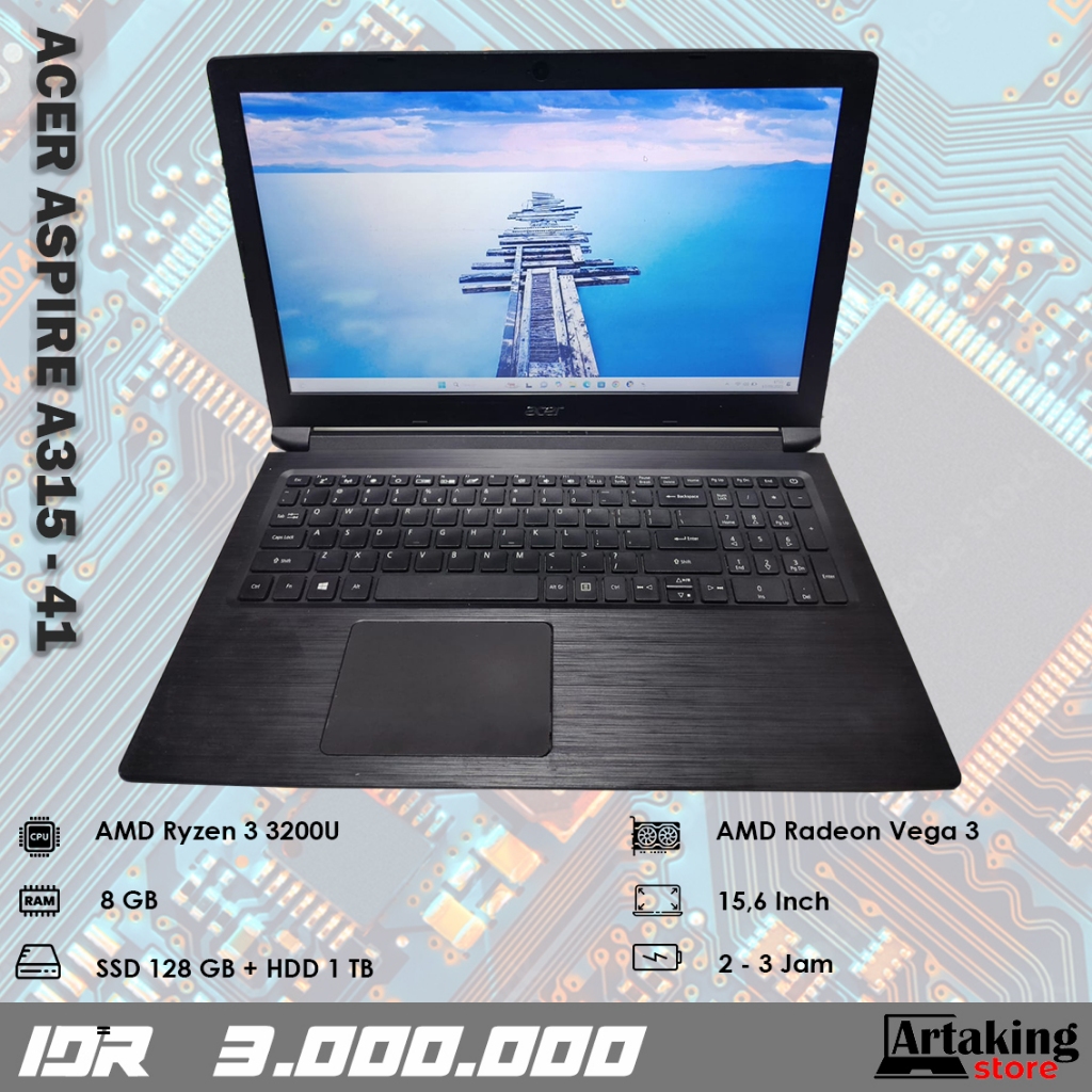 Acer Aspire A315 - 41 - Ryzen 3 - Ram 8 GB - Sudah SSD