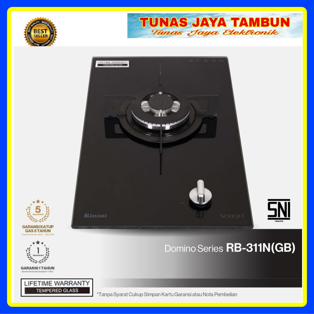 Rinnai RB311NGB Kompor Tanam Kaca Tahan Panas || Kompor Tanam Rinnai Tempered Glass 1 Tungku