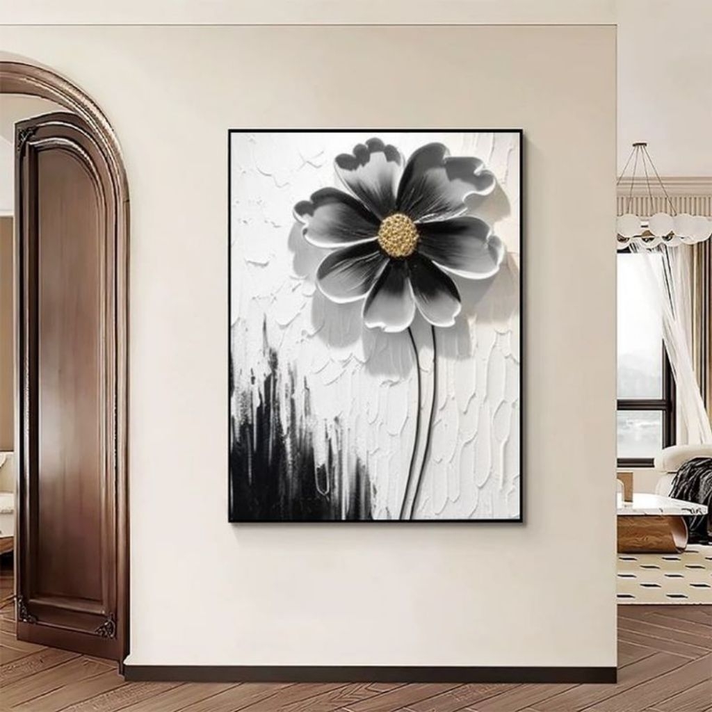 Lukisan hiasan dinding bunga mawar tekstur tebal