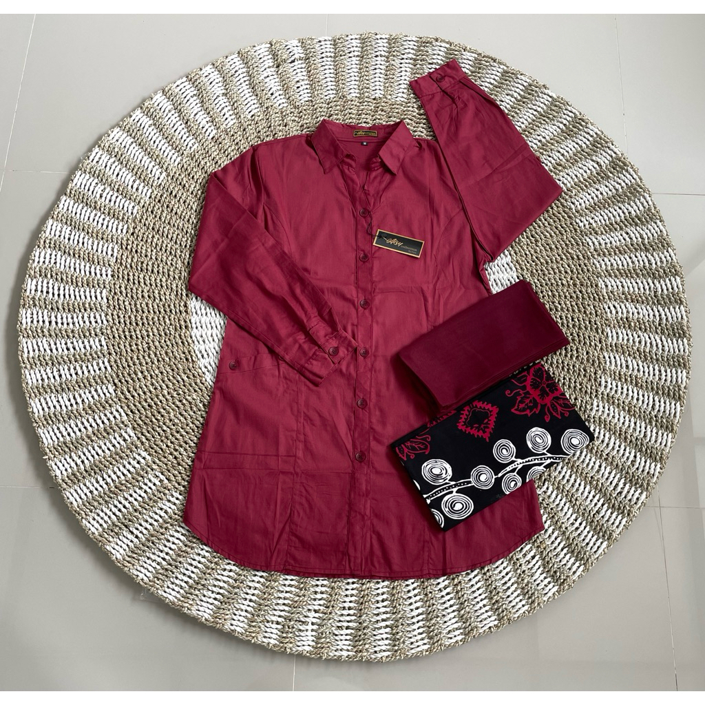 Stelan Tunik HARA Variasi Kancing + Sarung + Hijab