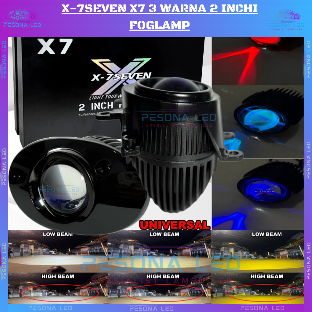 X-7SEVEN - FOGLAMP 2 INCHI PROJECTOR BILED X-7SEVEN X7 3 WARNA 2 INCHI FOGLAMP HONDA TOYOTA LAMPU KA