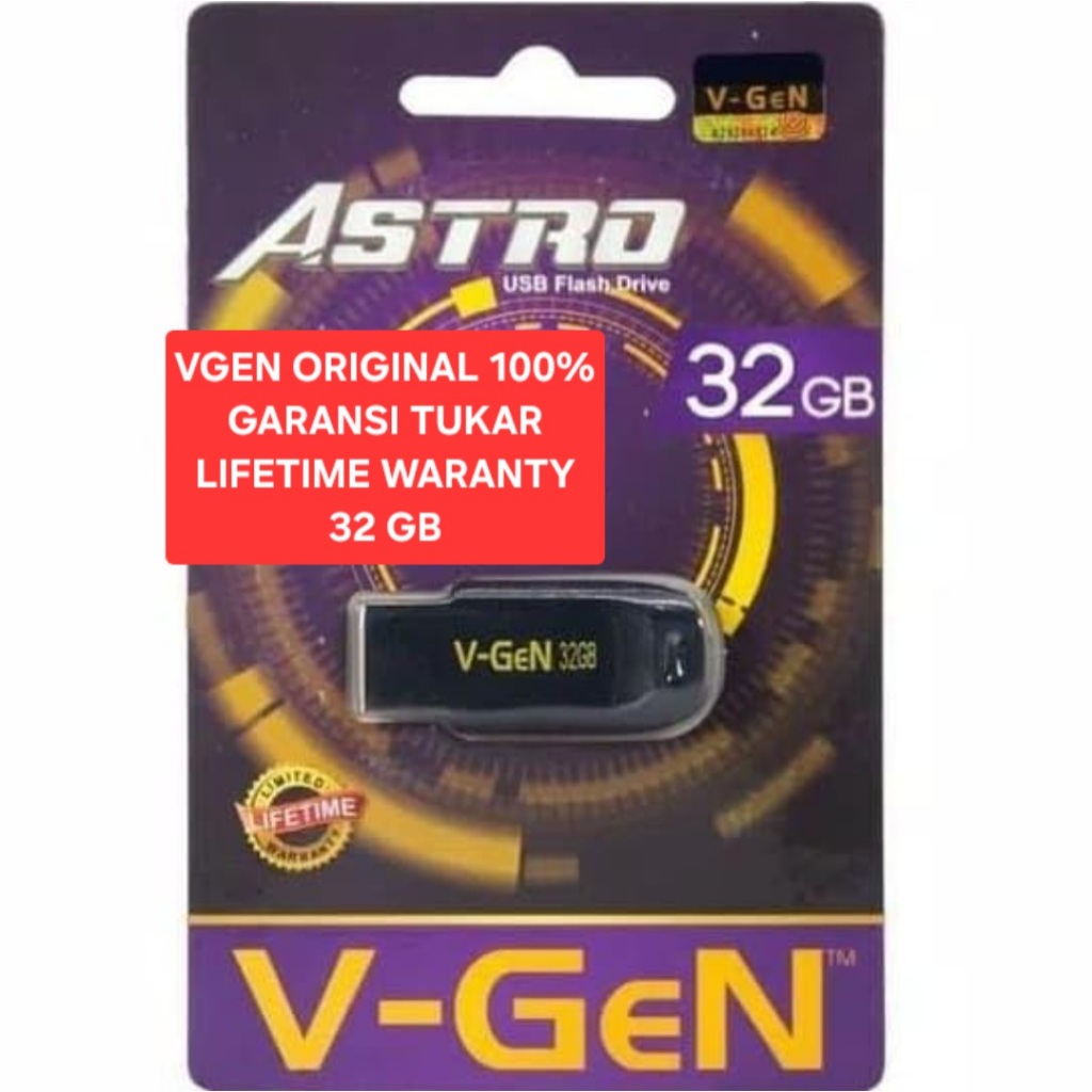 H03 FLASH DISC ORI 100% ASTRO USB DRIVE ASLI VGEN V-GEN 32 GB 32GB GARANSI TUKAR SEUMUR HIDUP FD MEM