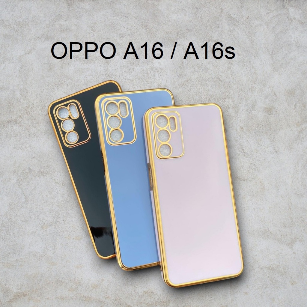6D Lens Cover Case for OPPO A16 A16s Square Edge Gold Chrome List 6D Plating