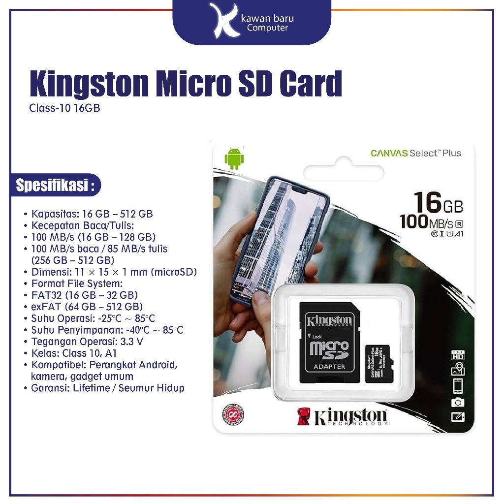 Kingston Micro SD Card Class-10 16GB Bandung