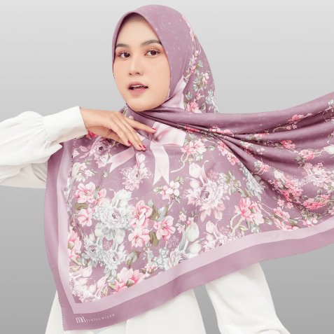 𝑴𝒂𝒓𝒛𝒊𝒂 Hijab Segiempat Motif Haaya Pita Oval Curve Elegan Mewah Voal Basic Laser Cut Khimar Jumbo Sy